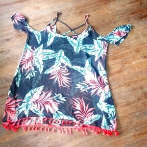Hawaiin print Sheer Chiffon Beach Swim Cover